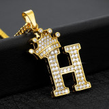 Crystal Crown Alphabet Pendant Necklaces