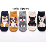 5pair women cartoon socks cat dog animal invisible boat socks cotton