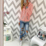 Women's Spring Winter Hoodies Long Sleeve Patchwork Colors Sweatshirts Casual Pockets Zipper Hooded Ladies Outerwear Clothing
