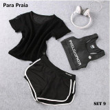 High Waist Three Piece Yoga Set Sportswear for Women Sports Bra Fitness Clothing Women Sports Shorts Gym Workout Crop Top Women
