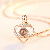 Love Heart Romantic Love  Heart Shape Pendant Necklace for Memory of Love for Wife GirlfriendMemory Wedding Necklace Rose Gold&Silver 100 languages I love you Projection Pendant Necklace