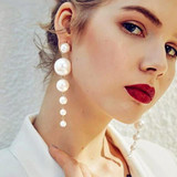 Big Simulated Pearl Long Earrings