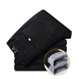 Brand Men's winter Fleece Fluff Thicken warm Casual Pants men Business Straight Elastic Thick Plaid cotton gray trousers male
