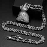 Classic US Dollar Money Bag Pendant necklace Double Side Charm Gold Silver Cubic Zircon Men's Hip Hop Jewelry Free Cuban Chain