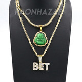 Iced Gold / Silver Buddha Pendant w/ 5mm Franco Chain / BET Pendant w/ 4mm Rope Chain Set