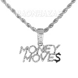 Iced Gold / Silver Buddha Pendant w/ 5mm Franco Chain / MONEY MOVES Pendant w/ 4mm Rope Chain Set
