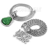 Iced Buddha Pendant w/ 5mm Franco Chain / NEW YORK Pendant w/ 4mm Rope Chain Set G