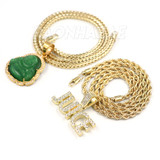 Iced Gold / Silver Buddha Pendant w/ 5mm Franco Chain / JUICE Pendant w/ 4mm Rope Chain Set Iced Gold / Silver Buddha Pendant w/ 5mm Franco Chain / JUICE Pendant w/ 4mm Rope Chain Set