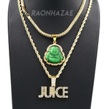 Iced Gold / Silver Buddha Pendant w/ 5mm Franco Chain / JUICE Pendant w/ 4mm Rope Chain Set Iced Gold / Silver Buddha Pendant w/ 5mm Franco Chain / JUICE Pendant w/ 4mm Rope Chain Set
