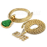 Iced Gold / Silver Buddha Pendant w/ 5mm Franco Chain / ELITE Pendant w/ 4mm Rope Chain Set Iced Gold / Silver Buddha Pendant w/ 5mm Franco Chain / ELITE Pendant w/ 4mm Rope Chain Set