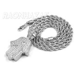Iced Gold / Silver Buddha Pendant w/ 5mm Franco Chain / Hands of Hamsa w/ 4mm Rope Chain Set