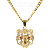 316L Solid Stainless Steel Hip Hop Drake Red Tiger Pendant w/ 5mm Miami Cuban Chain