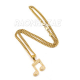 316L Solid Stainless Steel Hip Hop Musical Note Pendant w/ 5mm Miami Cuban Chain