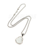 Stainless Steel Silver Smiling Chubby Buddha Pendant 4mm w/ Rope Chain (Silver Jade)