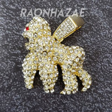 MENS ICED GOLD PLATED KING KONG GORILLA PENDANT 4mm ROPE / FRANCO CHAIN