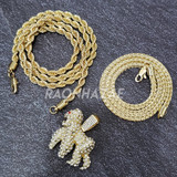 MENS ICED GOLD PLATED KING KONG GORILLA PENDANT 4mm ROPE / FRANCO CHAIN