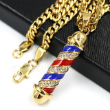 316L Stainless Blinged Out Barber Shop Chop Chop Pendant w 4mm Miami Cuban Chain