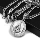 316L Stainless Freemason Grand Master Compass Pendant w/ 4mm Miami Cuba Chain