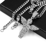 316L Stainless Steel Blinged Out Holy Praying Angels w/ 4mm Miami Cuba Chain