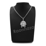 316L Stainless Steel King TUT Symbol Bliged Out Pendant w/ 4mm Miami Cuba Chain