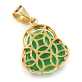 Stainless Steel Gold ICED Chubby Buddha (Green Jade) Pendant w/ 3mm Rope Chain
