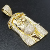 Hip Hop ICED Gold 14K JUMBO Logic Jesus Brass Pendant w 10mm Cuban Chain Set