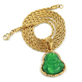 Stainless Steel Chubby Buddha Pendant (Green Jade)