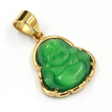 Stainless Steel Chubby Buddha Pendant (Green Jade)