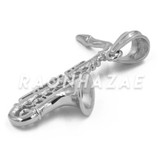 Stainless Steel Silver Saxophone Pendant w/Cuban Chain