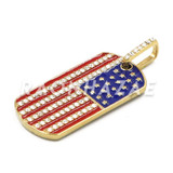 Stainless Steel Gold American Flag Dog Tag Pendant w/Cuban Chain Stainless Steel Gold American Flag Dog Tag Pendant w/Cuban Chain