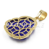 Stainless Steel Gold Smiling Chubby Buddha (Blue Jade) Pendant w/Cuban Chain