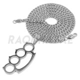 Stainless Steel Silver Knuckle Pendant w/ 5mm Miami Cuban Chain Stainless Steel Silver Knuckle Pendant w/ 5mm Miami Cuban Chain