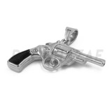 Stainless Steel Silver Pistol Hand Gun Pendant w/ 5mm Miami Cuban Chain