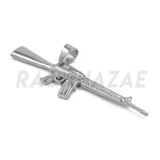 Stainless Steel Silver AK-47 Pendant Large w/ 5mm Miami Cuban Chain