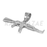 Stainless Steel Silver AK-47 Pendant Small w/ 5mm Miami Cuban Chain