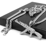 Stainless Steel Silver AK-47 Pendant w/ 5mm Miami Cuban Chain Stainless Steel Silver AK-47 Pendant w/ 5mm Miami Cuban Chain
