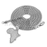 Stainless Steel Silver Africa Map Pendant w/ 5mm Miami Cuban Chain
