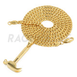 Stainless Steel Gold Hammer Pendant w/ 5mm Miami Cuban Chain