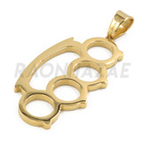 Stainless Steel Gold Knuckle Pendant w/ 5mm Miami Cuban Chain
