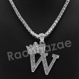 King Crown W Initial Pendant Necklace Set.