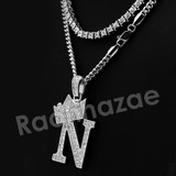 Crown N Initial Pendant Necklace Set.