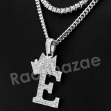 King Crown E Initial Pendant Necklace Set (Silver). King Crown E Initial Pendant Necklace Set (Silver).