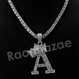 King Crown A Initial Pendant Necklace Set (Silver)