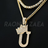 Crown U Initial Pendant Necklace Set Crown U Initial Pendant Necklace Set