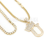 Crown U Initial Pendant Necklace Set Crown U Initial Pendant Necklace Set