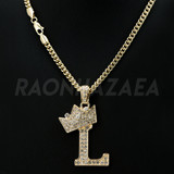 Crown L Initial Pendant Necklace Set