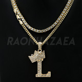 Crown L Initial Pendant Necklace Set