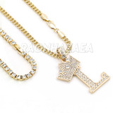 Crown L Initial Pendant Necklace Set