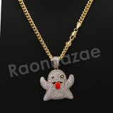 14K PT Gold SNAPCHAT GHOST Pendant W/5mm 24" 30" Cuban Chain 14K PT Gold SNAPCHAT GHOST Pendant W/5mm 24" 30" Cuban Chain