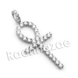 Lab diamond Micro Pave Egyptian Ankh Cross II Pendant w/ Miami Cuban Chain BR103
